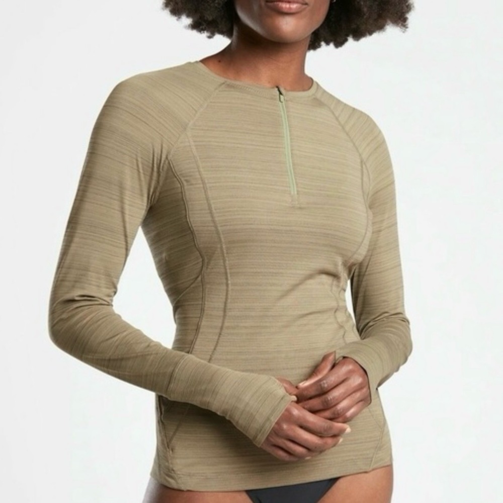 Athleta Pacifica Illume UPF Fitted Top, Shadow Olive Green, Size Large